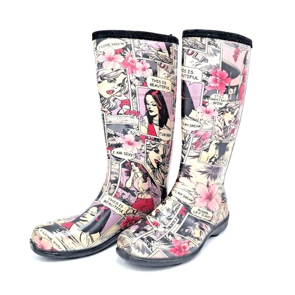 Kamik Women’s Rain Boots Comic Pop Art Print Waterproof Rubber Tall Size 10 - Picture 1 of 6